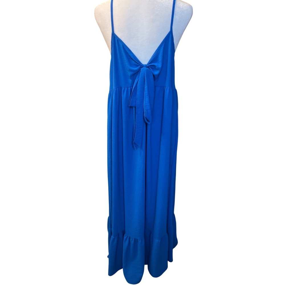 See You Monday Royal Blue Tiered Maxi Dress XL Spaghetti Strap Back Tie Textured - Picture 4 of 6